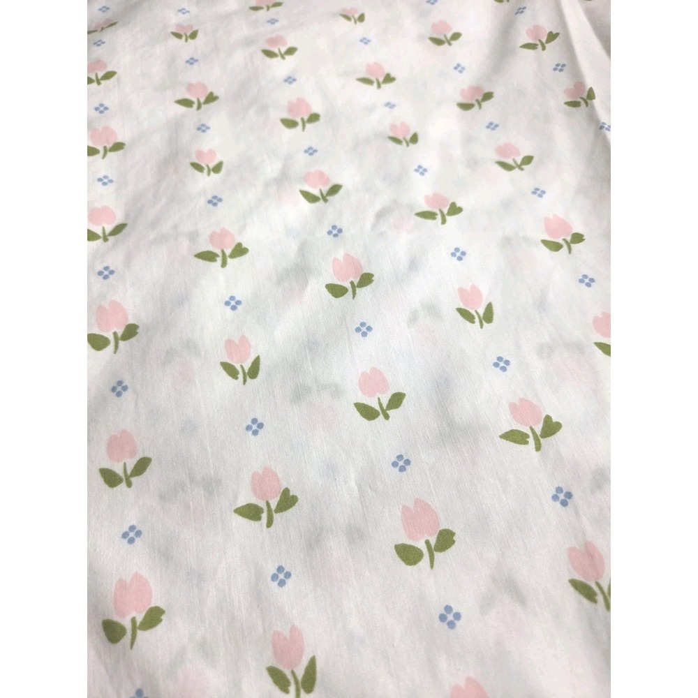 Vintage Springmaid Pink Tulip Full Fitted Sheet White Cottage Core